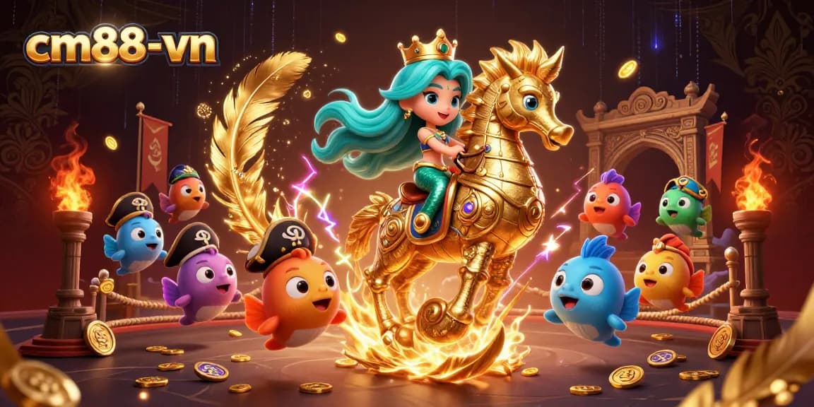 Engaging cm88-vn mermaid-themed casino action with vibrant 3D characters and golden treasures.