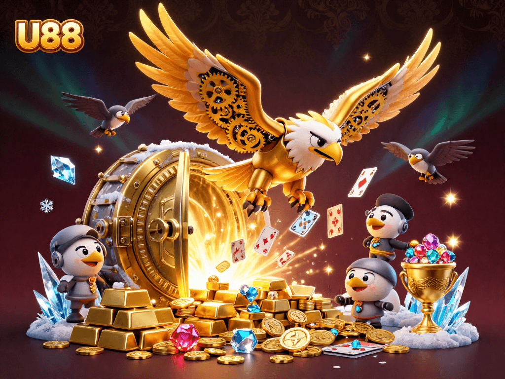 Experience thrilling wins with U88 at the online casino, featuring a golden eagle and treasure