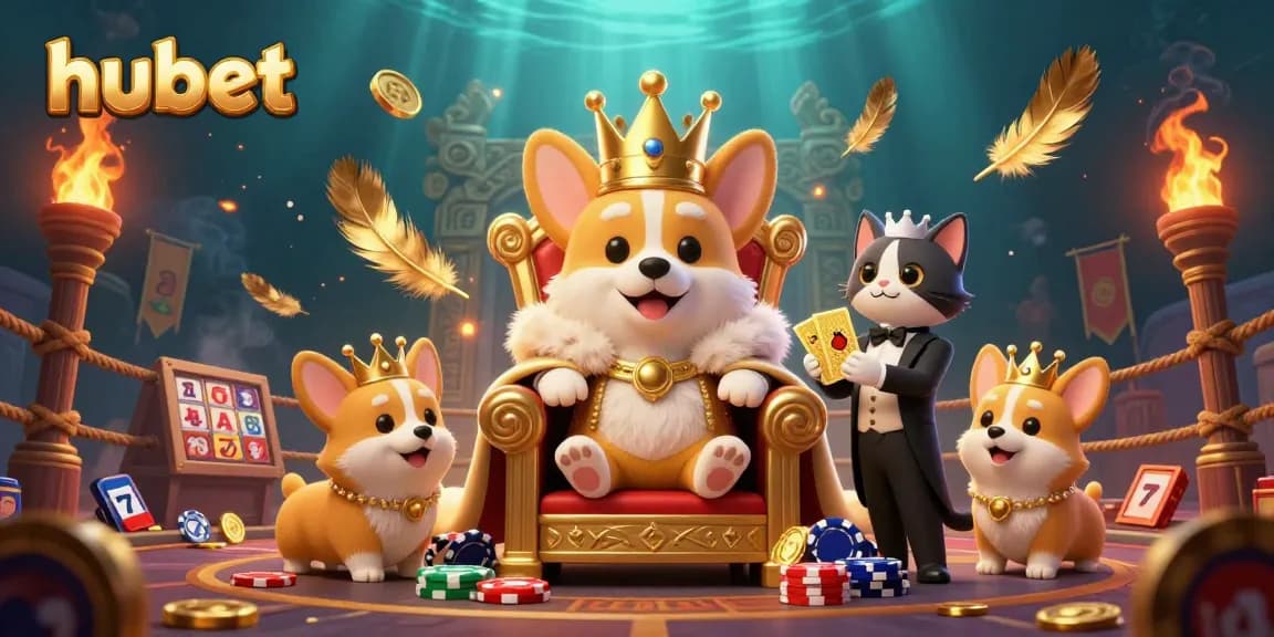 Engage in thrilling gameplay at Hubet with vibrant 3D casino elements and a charismatic royal corgi.