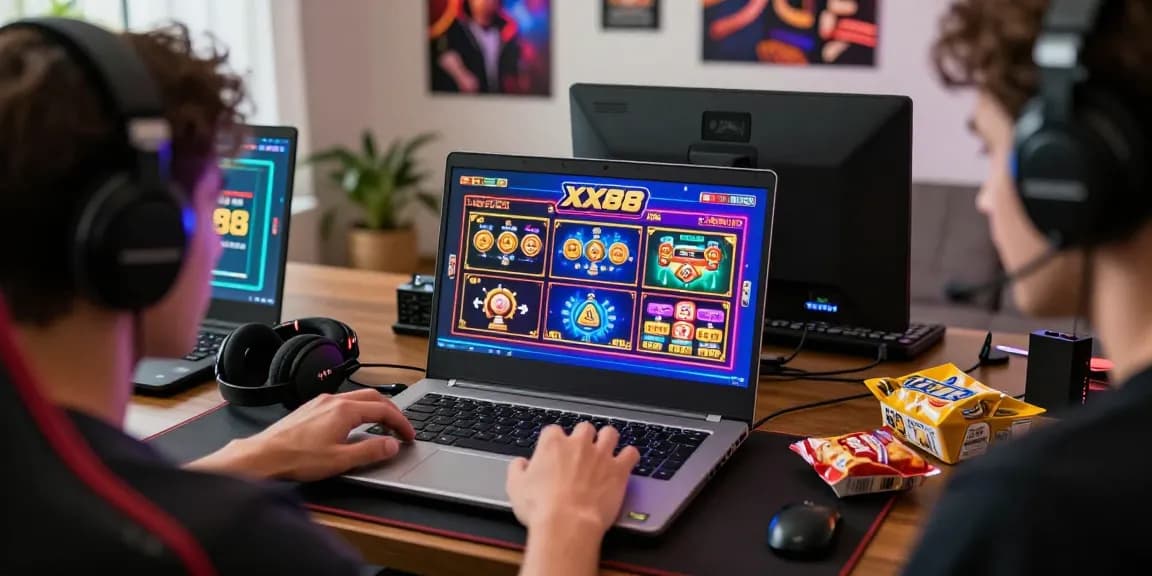 Enthusiastic player enjoying XX88 online gaming experience with colorful graphics and cozy ambiance