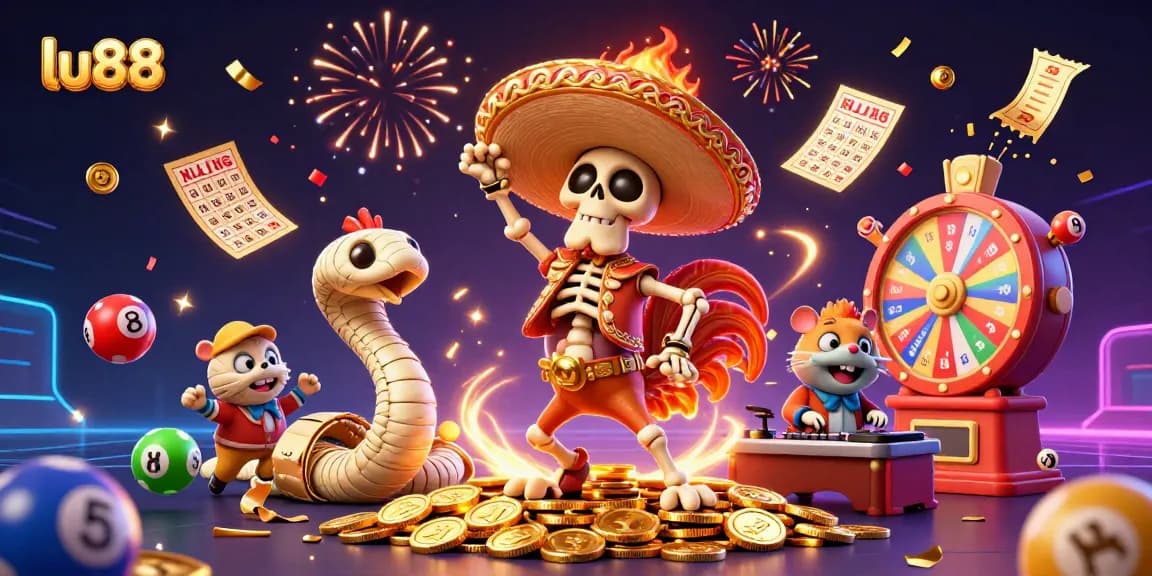 Experience thrilling wins with lu88's vibrant casino scene of celebration and gaming action.