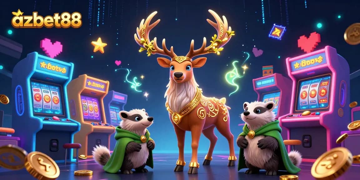 Engage with the exciting world of azbet88 through this dynamic 3D casino illustration showcasing vibrant game elements and characters.