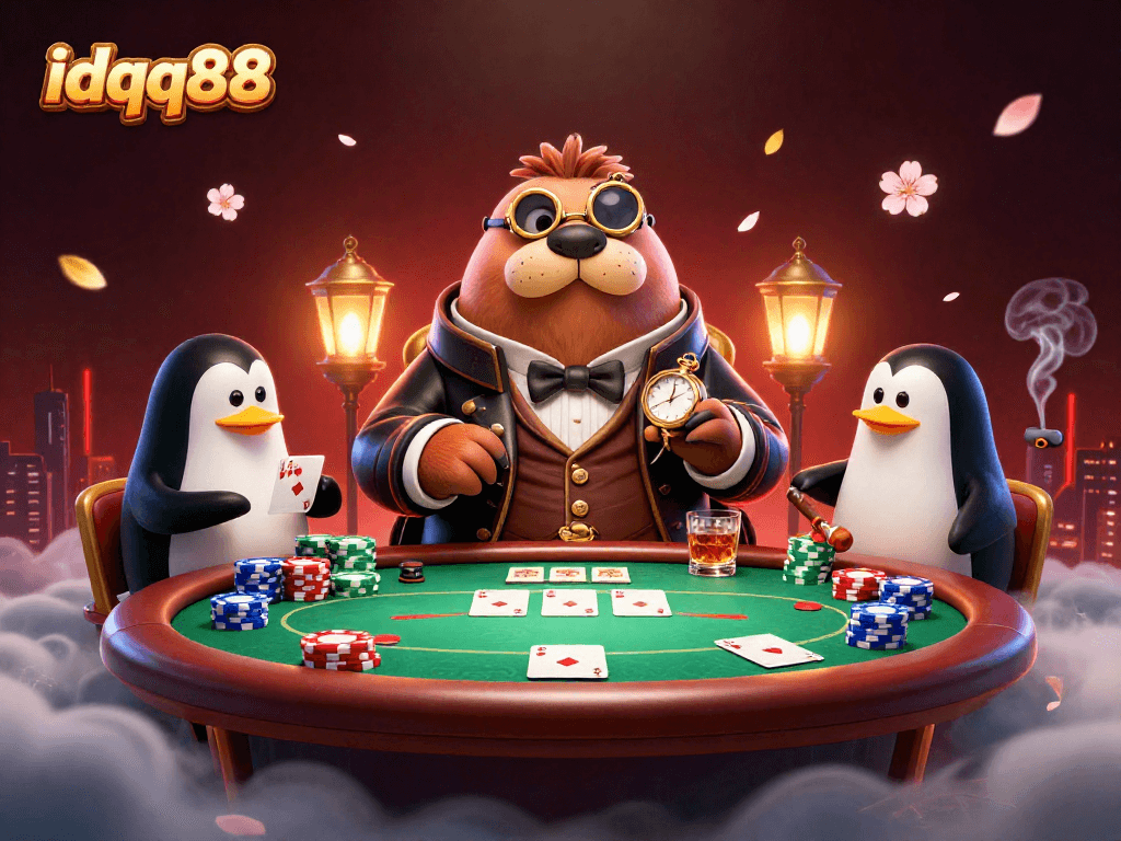 Experience thrilling poker adventures with idqq88's jolly walrus at an underwater casino!