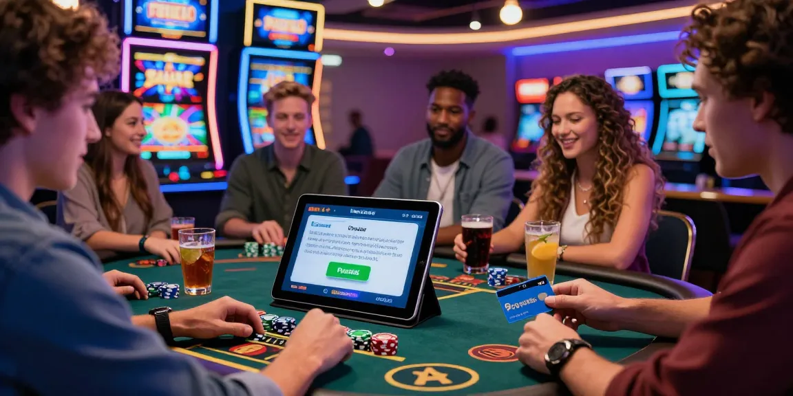 Spannende Paysafe Card Casino-Szene mit Spielern, die Spiele genießen und Einzahlungen tätigen.