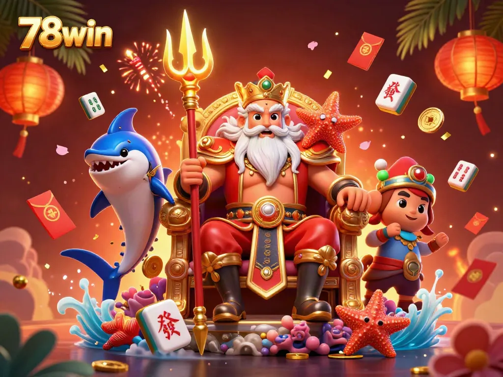 Engage with thrilling wins at 78win, featuring vibrant gaming elements in an underwater casino setting.