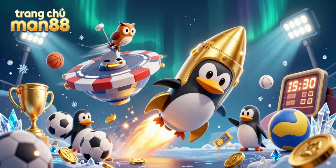 Experience the thrilling adventures at trang chủ man88 with a golden penguin in a cosmic casino.