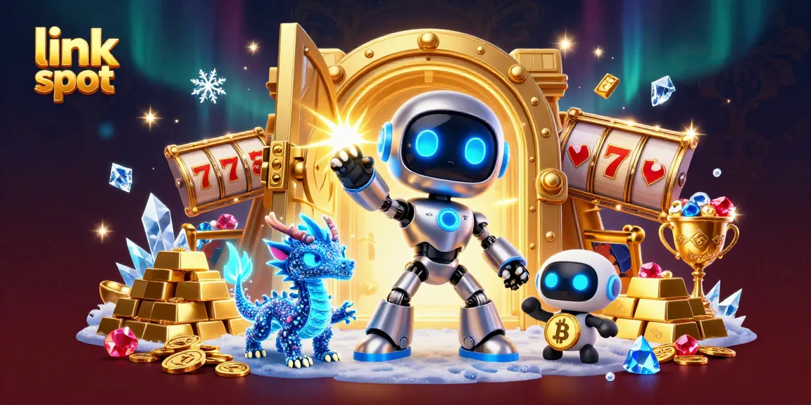 Engage in thrilling slot experiences with link slot, showcasing vibrant treasures and a cyberpunk mascot.