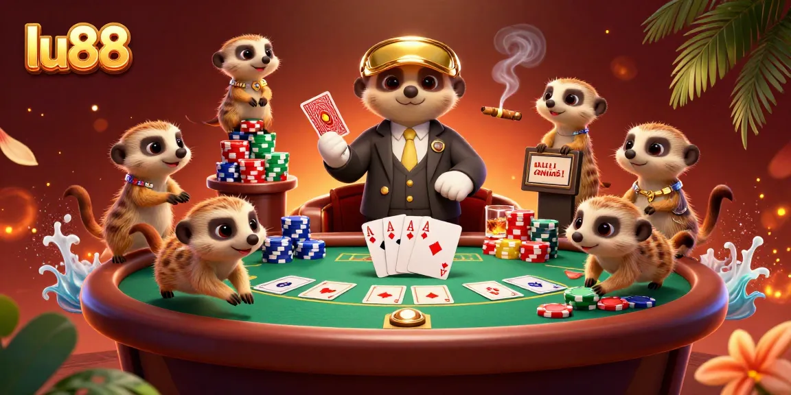 Experience the excitement of lu88 with meerkats in an animated casino scene filled with colorful gaming elements.
