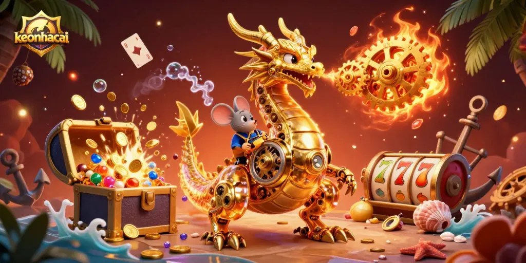 Bet on the thrilling keonhacai action with a golden dragon and dazzling game elements.