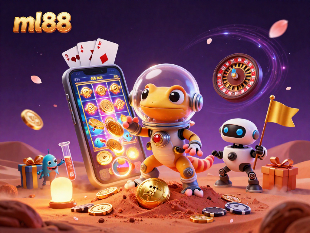 Experience thrilling gaming adventures with ml88, featuring Martian gecko and dynamic slot game elements.