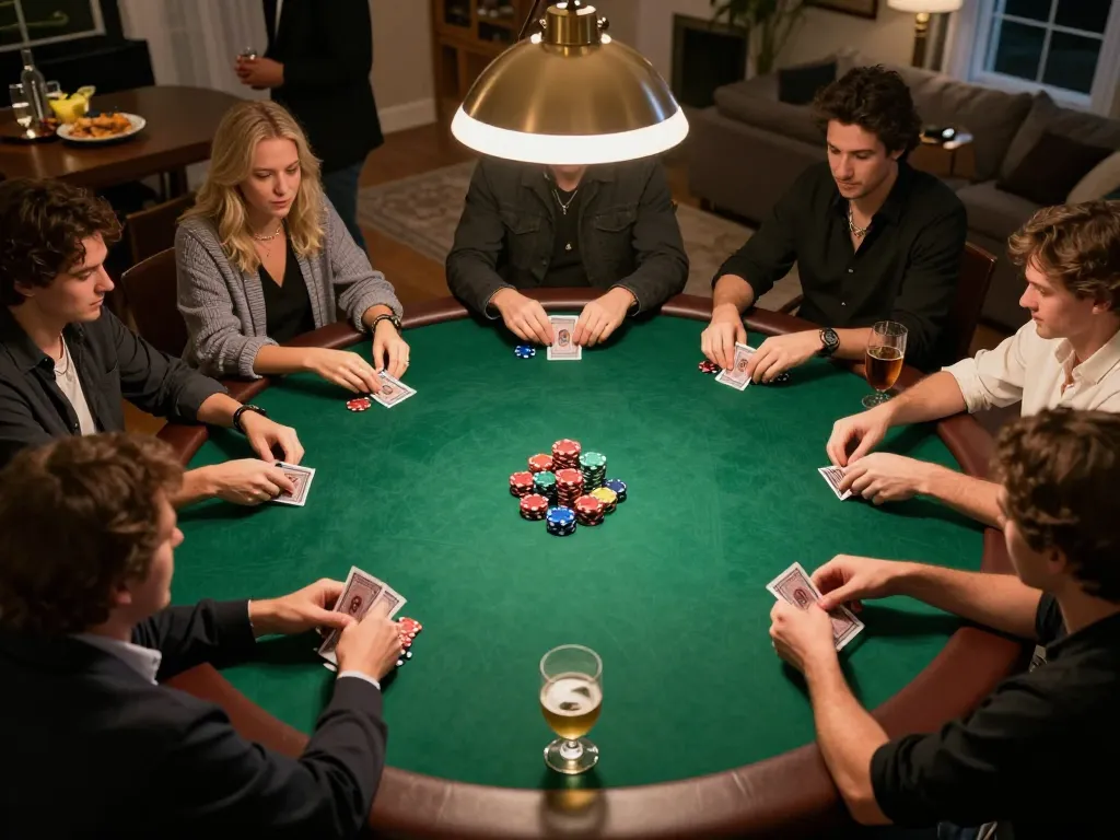 Engaging poker night with players at the table showcasing action on trang chủ okfun.