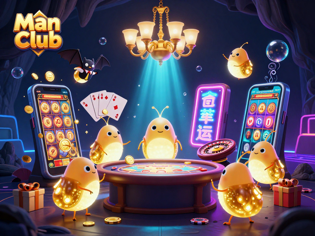 Experience gaming excitement with Man Club in a vibrant 3D glowworm casino