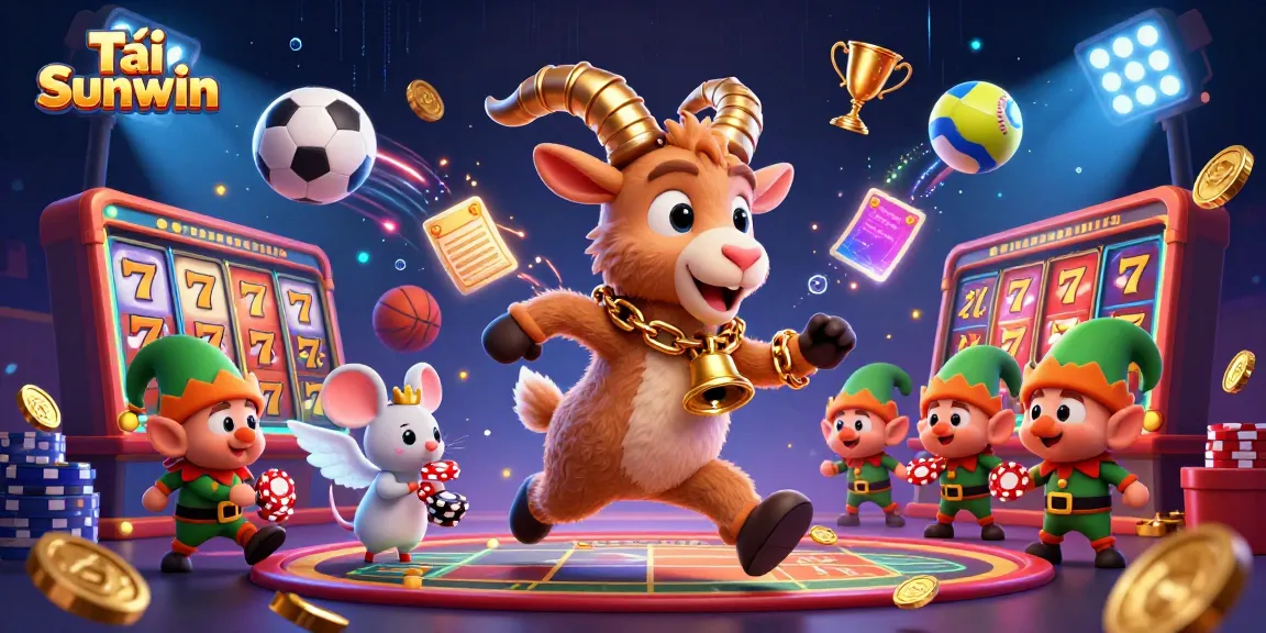 Tải Sunwin features a dynamic casino scene with Krampus and characters engaged in festive gaming action.
