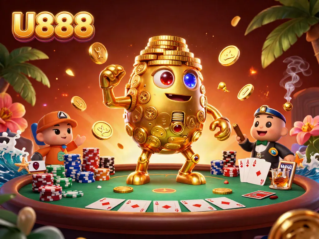 Experience the thrill of U888 with vibrant casino action featuring a golden golem.