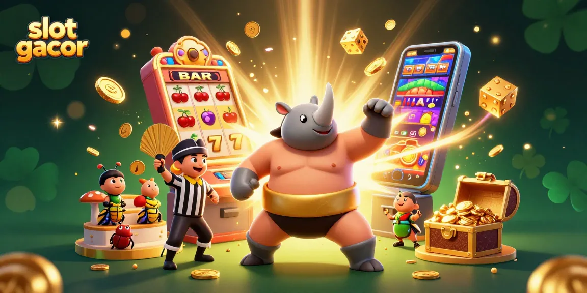 Engage with the slot gacor experience featuring a triumphant beetle champion amidst a jackpot celebration.