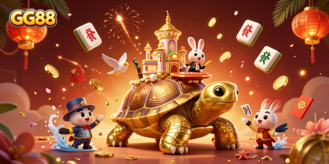 Experience thrilling gaming at GG88 with a golden tortoise casino, rabbit dealer, and gold coins flying!