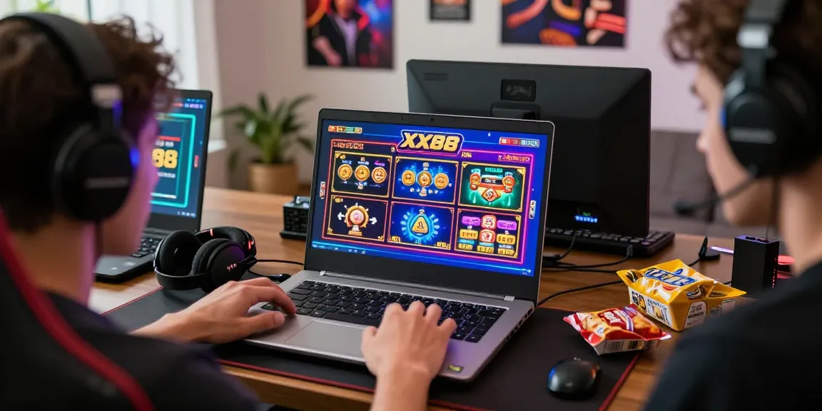 Enthusiastic player enjoying XX88 online gaming experience with colorful graphics and cozy ambiance