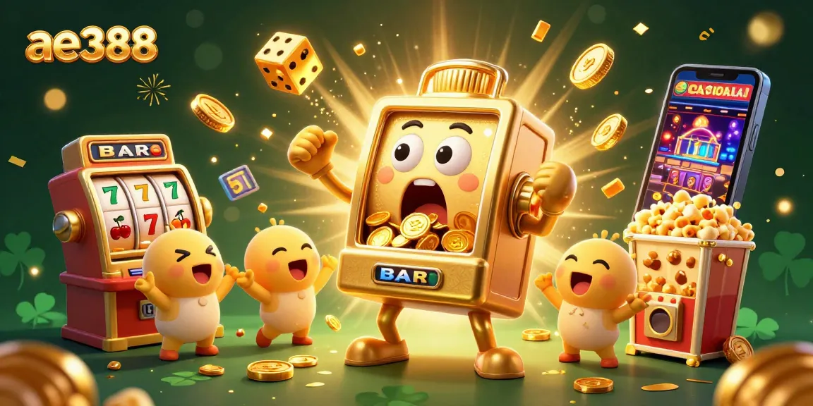 Experience the thrilling ae388 slot machine jackpot with golden coins pouring and exciting game elements!