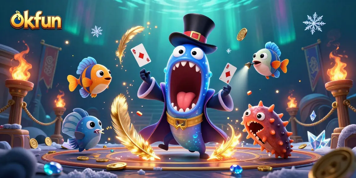 Experience thrilling magic tricks at OKFUN's casino with bioluminescent characters and dynamic gaming elements.