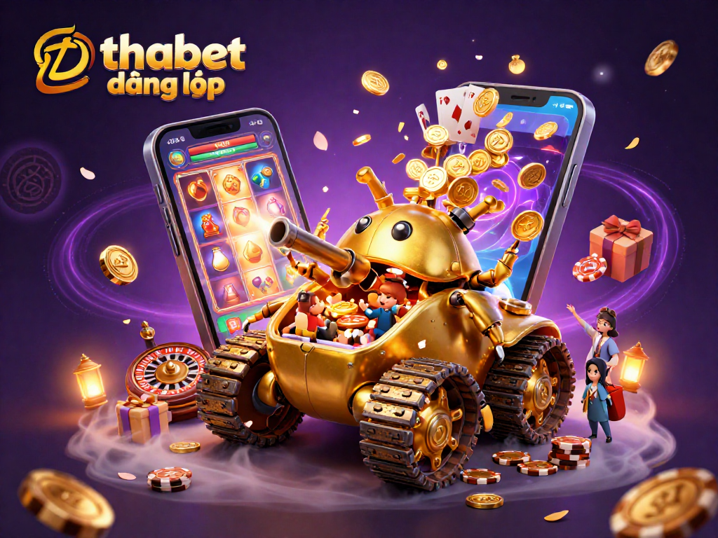 Experience thabet đăng nhập through an engaging illustration of a golden beetle tank casino with colorful game elements.