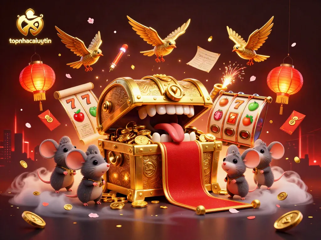 Spin the reels of topnhacaiuytin's vibrant 3D casino scene filled with treasure and excitement.