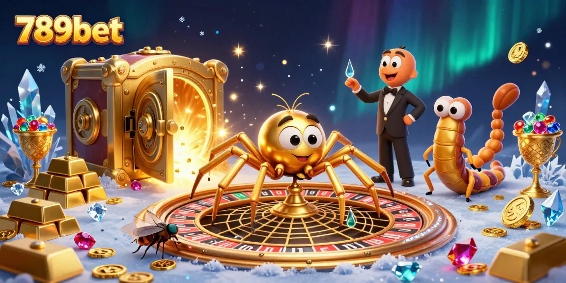 Place bets on 789bet with a vibrant illustration of a spinning roulette wheel and golden treasures.