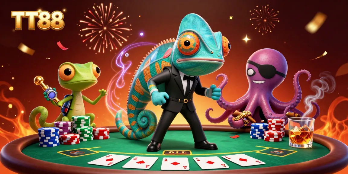 Experience the thrill of TT88 with action-packed casino visuals featuring vibrant poker elements.