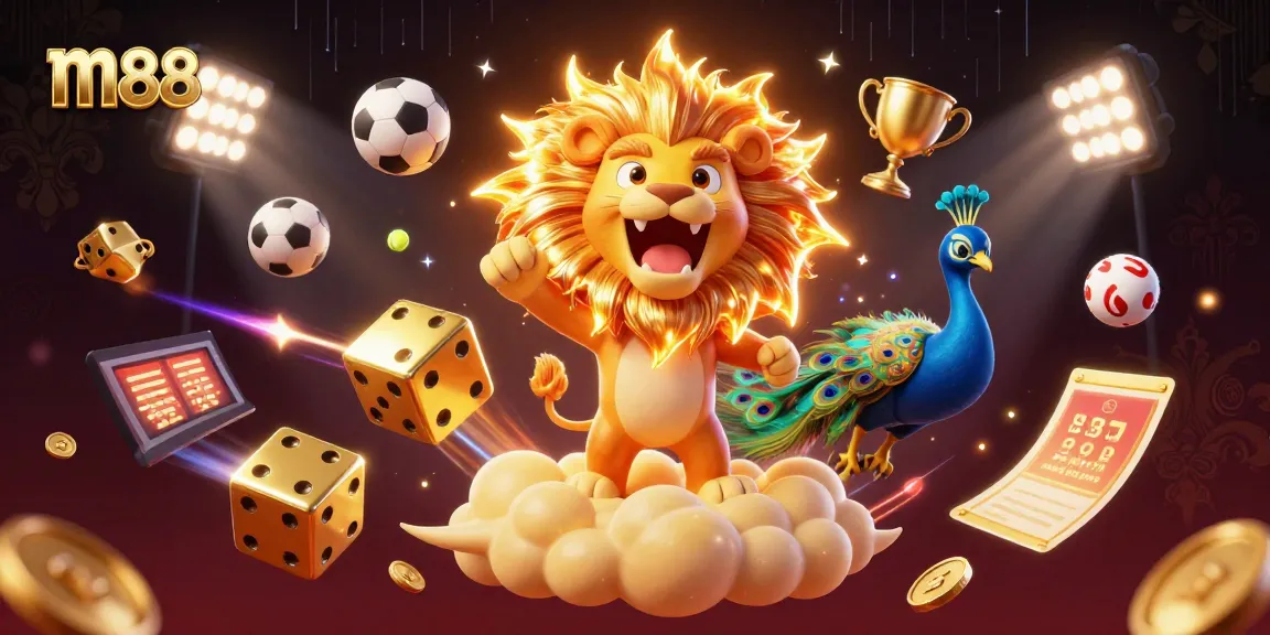 m88 sports betting offers thrill and excitement, featuring dynamic sports elements in a vibrant scene