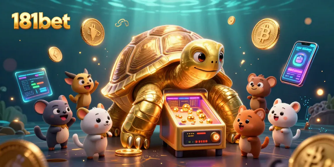 Experience thrilling casino action with 181bet as cartoon characters enjoy a giant pinball tortoise gaming setup.