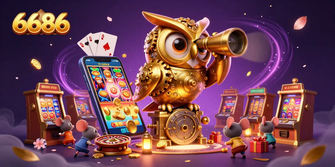 Spin the reels and win with 6686's dynamic online casino illustration showcasing vibrant gameplay and excitement.
